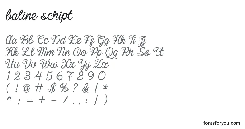 Czcionka Baline script – alfabet, cyfry, specjalne znaki