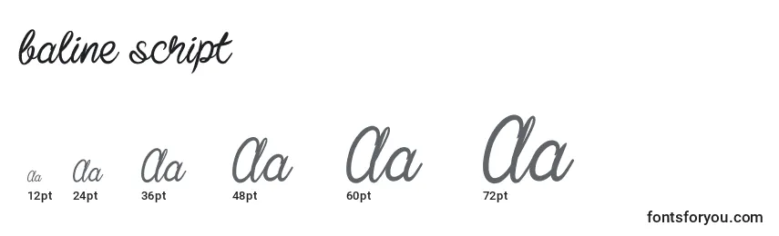 Baline script Font Sizes
