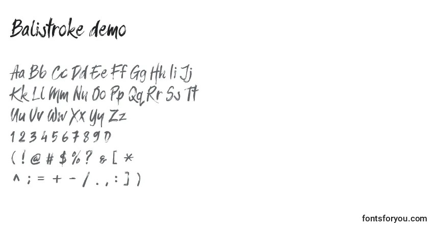 Schriftart Balistroke demo – Alphabet, Zahlen, spezielle Symbole