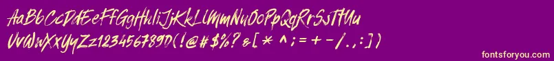 Fonte Balistroke Italic demo – fontes amarelas em um fundo roxo