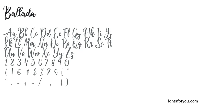 Шрифт Ballada – алфавит, цифры, специальные символы