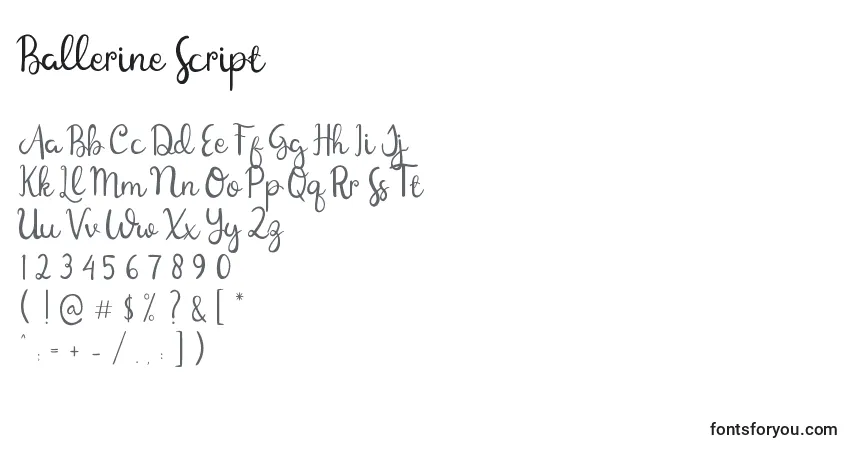 Schriftart Ballerine Script – Alphabet, Zahlen, spezielle Symbole