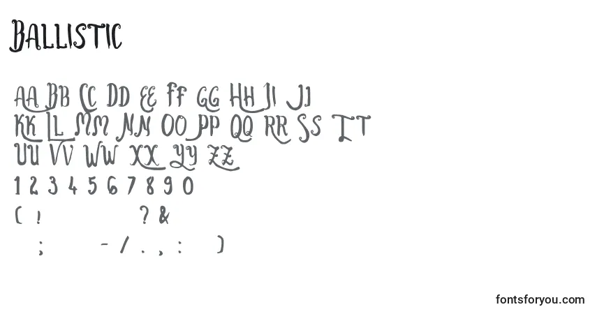 Schriftart Ballistic (120563) – Alphabet, Zahlen, spezielle Symbole