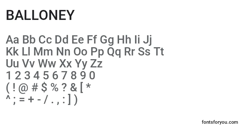 A fonte BALLONEY (120567) – alfabeto, números, caracteres especiais