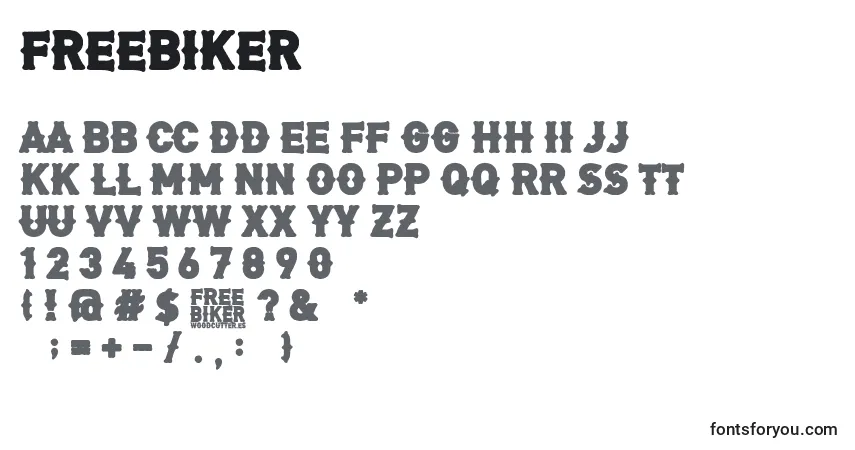 Schriftart FreeBiker – Alphabet, Zahlen, spezielle Symbole