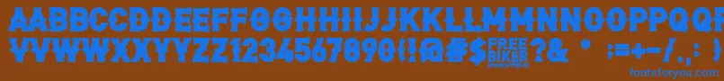 FreeBiker-Schriftart – Blaue Schriften auf braunem Hintergrund