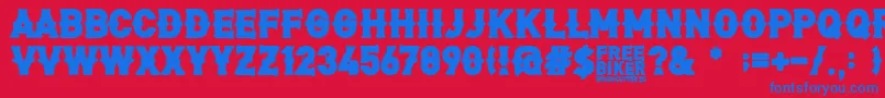 FreeBiker-Schriftart – Blaue Schriften auf rotem Hintergrund
