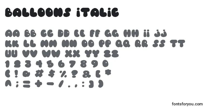 Balloons Italic-fontti – aakkoset, numerot, erikoismerkit