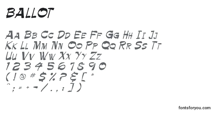 A fonte BALLOT   (120577) – alfabeto, números, caracteres especiais