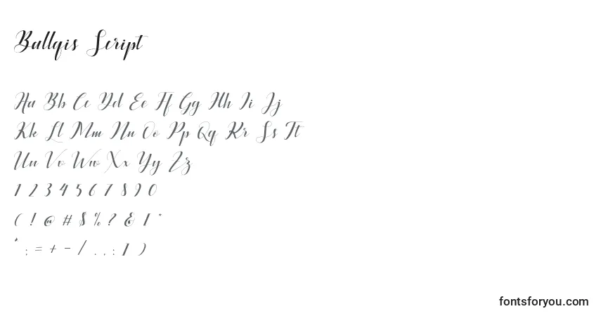 Schriftart Ballqis Script – Alphabet, Zahlen, spezielle Symbole