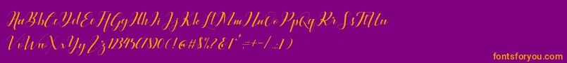 Ballqis Script-Schriftart – Orangefarbene Schriften auf violettem Hintergrund