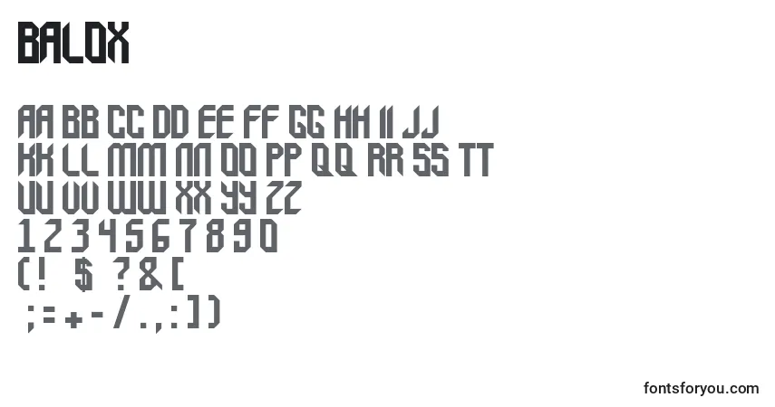 Schriftart Balox – Alphabet, Zahlen, spezielle Symbole