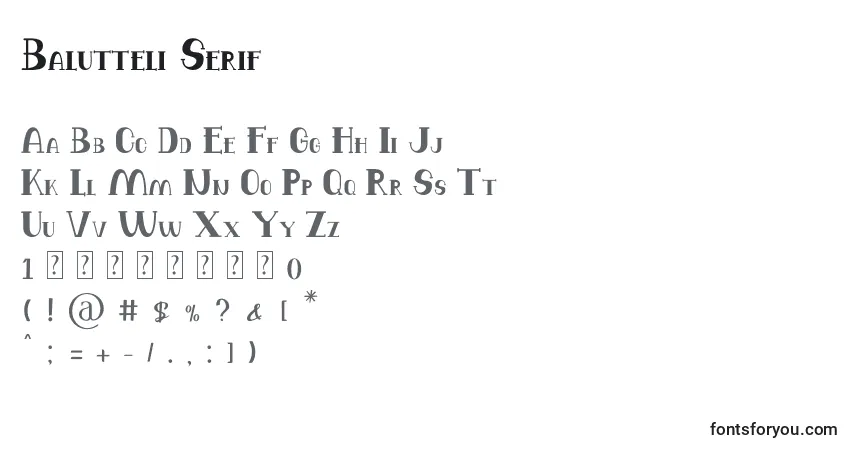 Czcionka Balutteli Serif – alfabet, cyfry, specjalne znaki