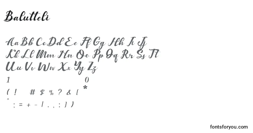Schriftart Balutteli – Alphabet, Zahlen, spezielle Symbole