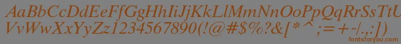 フォントThamescItalic – 茶色の文字が灰色の背景にあります。