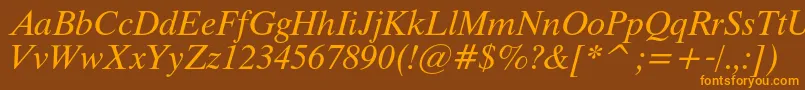 ThamescItalic-Schriftart – Orangefarbene Schriften auf braunem Hintergrund
