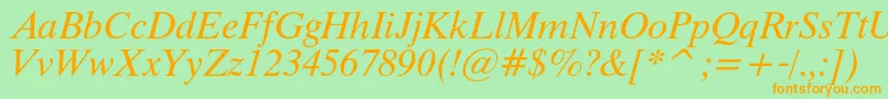 ThamescItalic-Schriftart – Orangefarbene Schriften auf grünem Hintergrund