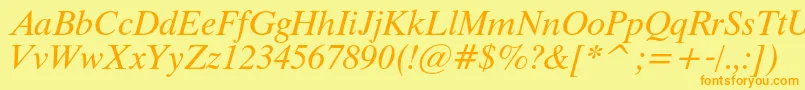 フォントThamescItalic – オレンジの文字が黄色の背景にあります。