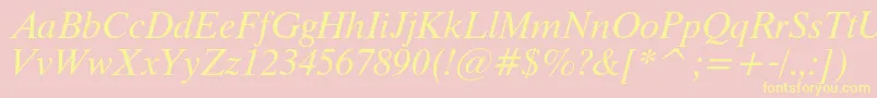 ThamescItalic-Schriftart – Gelbe Schriften auf rosa Hintergrund