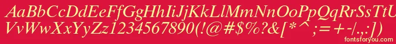 ThamescItalic-Schriftart – Gelbe Schriften auf rotem Hintergrund