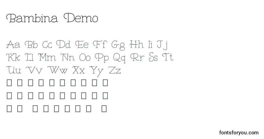 Шрифт Bambina Demo – алфавит, цифры, специальные символы