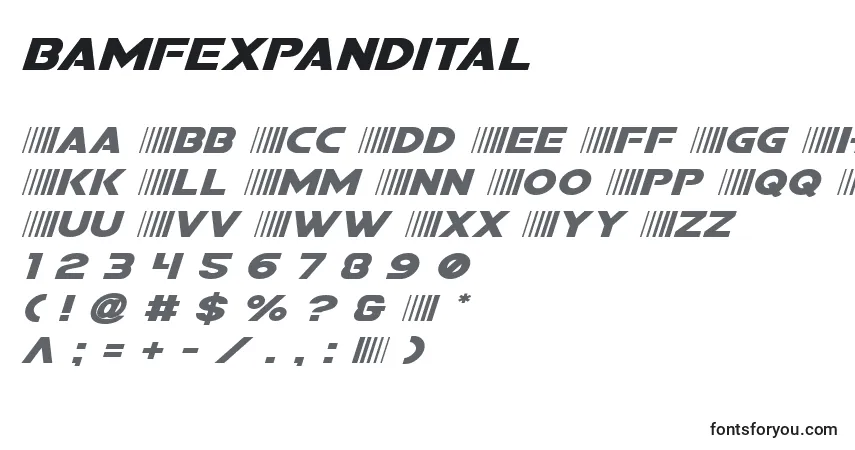 Schriftart Bamfexpandital – Alphabet, Zahlen, spezielle Symbole