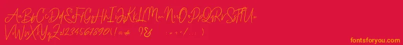 Bammantoe-Schriftart – Orangefarbene Schriften auf rotem Hintergrund