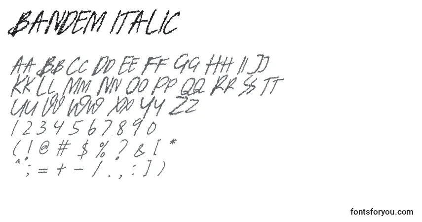 Czcionka BANDEM ITALIC – alfabet, cyfry, specjalne znaki