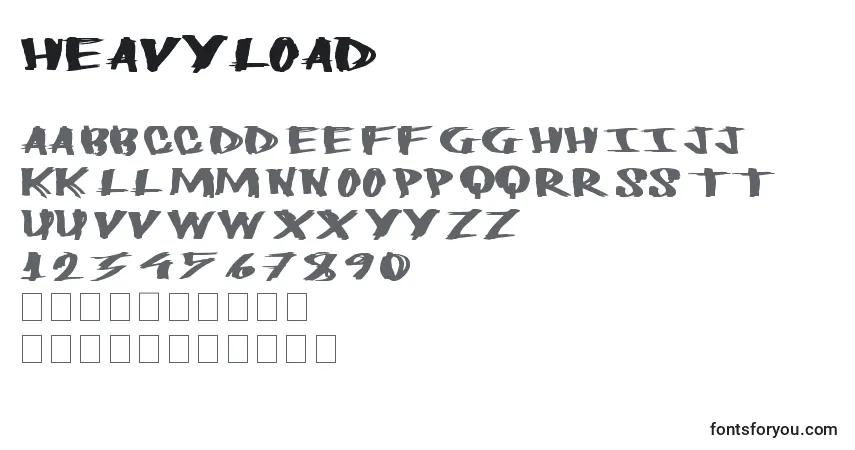 Czcionka Heavyload – alfabet, cyfry, specjalne znaki