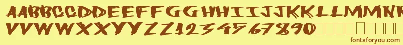 フォントHeavyload – 茶色の文字が黄色の背景にあります。