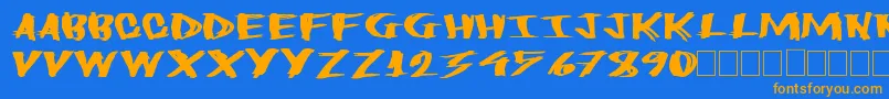 フォントHeavyload – オレンジ色の文字が青い背景にあります。