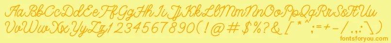 フォントbangkar – オレンジの文字が黄色の背景にあります。