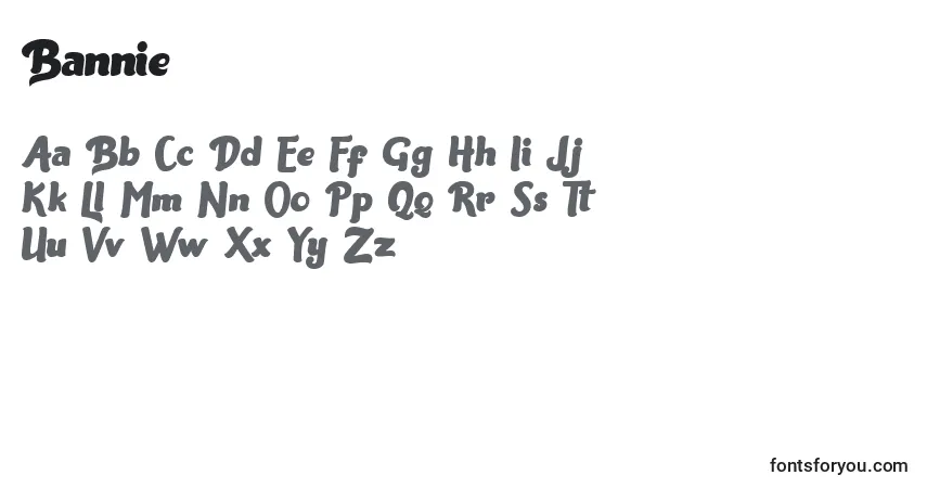 Czcionka Bannie – alfabet, cyfry, specjalne znaki