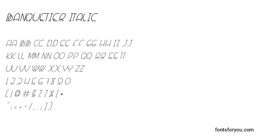 Шрифт Banquetier Italic – алфавит, цифры, специальные символы