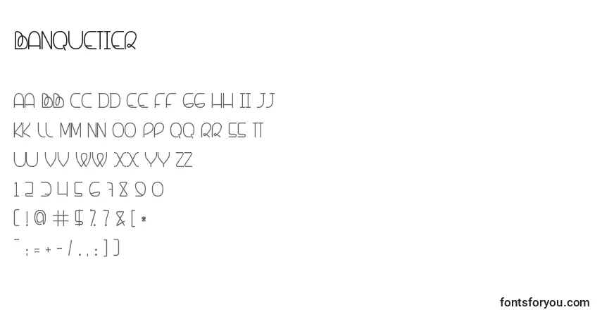 Czcionka Banquetier – alfabet, cyfry, specjalne znaki