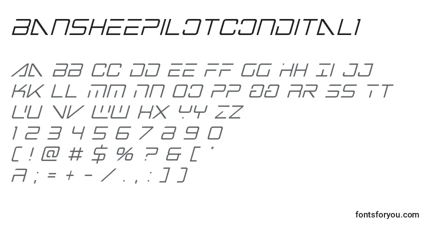 Czcionka Bansheepilotcondital1 – alfabet, cyfry, specjalne znaki