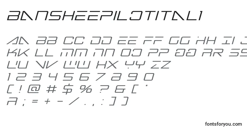 Czcionka Bansheepilotital1 – alfabet, cyfry, specjalne znaki