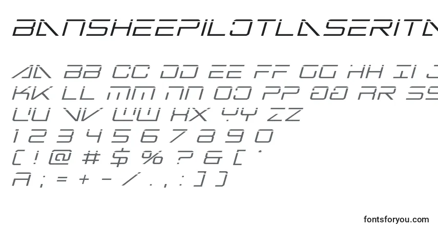Czcionka Bansheepilotlaserital1 – alfabet, cyfry, specjalne znaki