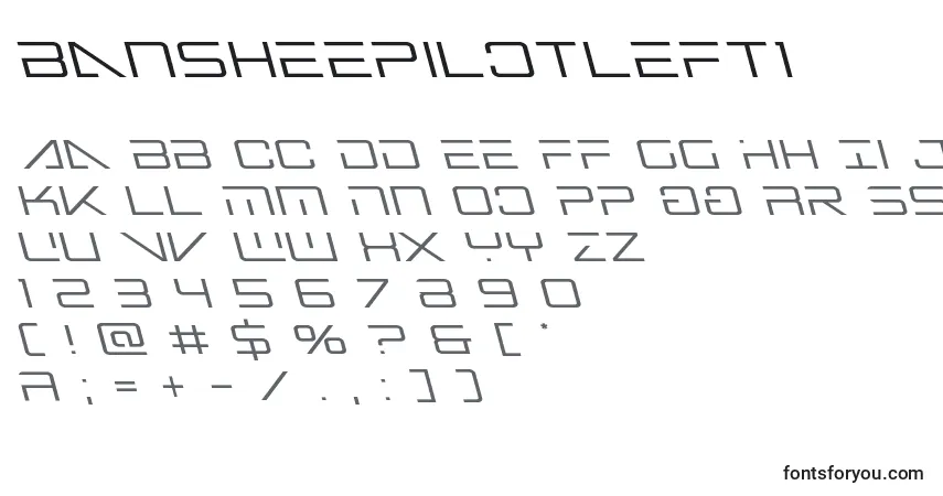 Czcionka Bansheepilotleft1 – alfabet, cyfry, specjalne znaki