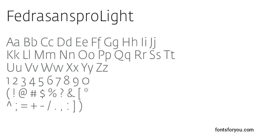 Czcionka FedrasansproLight – alfabet, cyfry, specjalne znaki