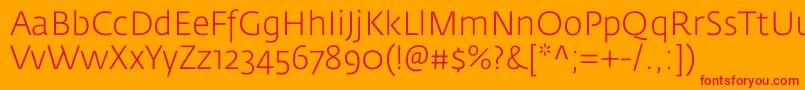 FedrasansproLight-Schriftart – Rote Schriften auf orangefarbenem Hintergrund