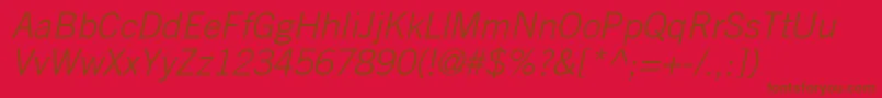 Fonte TradeGothicLtLightOblique – fontes marrons em um fundo vermelho