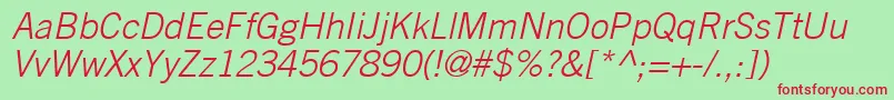 TradeGothicLtLightOblique Font – Red Fonts on Green Background