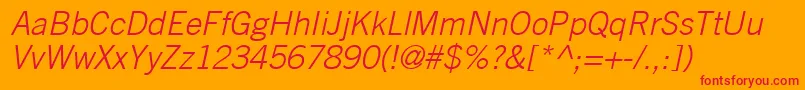 フォントTradeGothicLtLightOblique – オレンジの背景に赤い文字