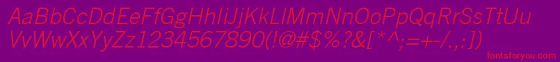 TradeGothicLtLightOblique Font – Red Fonts on Purple Background