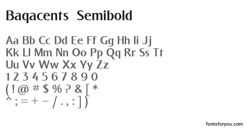 Czcionka Baqacents  Semibold – alfabet, cyfry, specjalne znaki