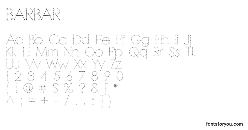 A fonte BARBAR   (120692) – alfabeto, números, caracteres especiais