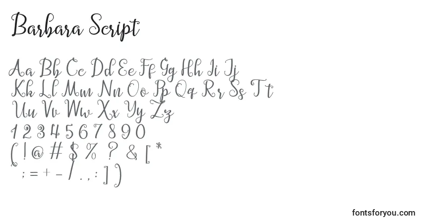 Шрифт Barbara Script – алфавит, цифры, специальные символы