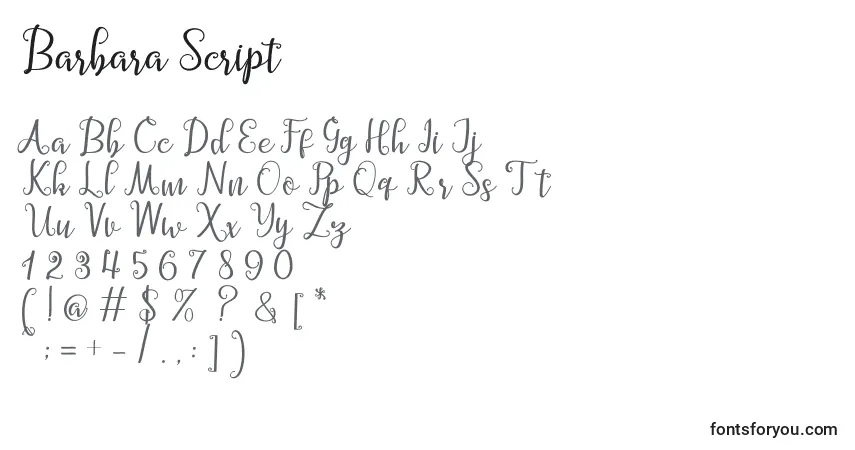 Schriftart Barbara Script (120695) – Alphabet, Zahlen, spezielle Symbole