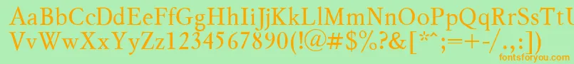 フォントMyslPlain.001.001 – オレンジの文字が緑の背景にあります。
